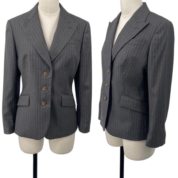 Brooks Brothers Pinstripe Blazer Wool Single Breasted Button Down Grey Womens 4 - Picture 1 of 7